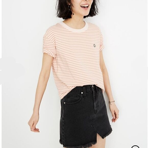 Madewell A Line Raw Hem Notched Cutout Black Denim Jean Mini Skirt Size 26 - Picture 9 of 16